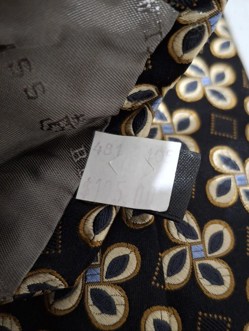 NOS VTG Robert Talbott For Norman Stockton Black Gold Silk Geometric Print Tie